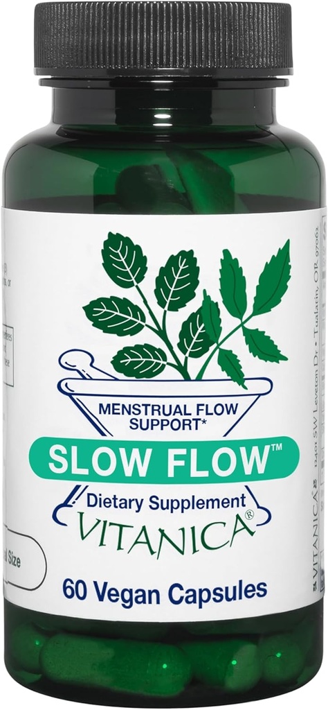 Vitanica Flux lent, support du flux menstruel, végétalien, 60 capsules (Logo Slow Flow Pro)