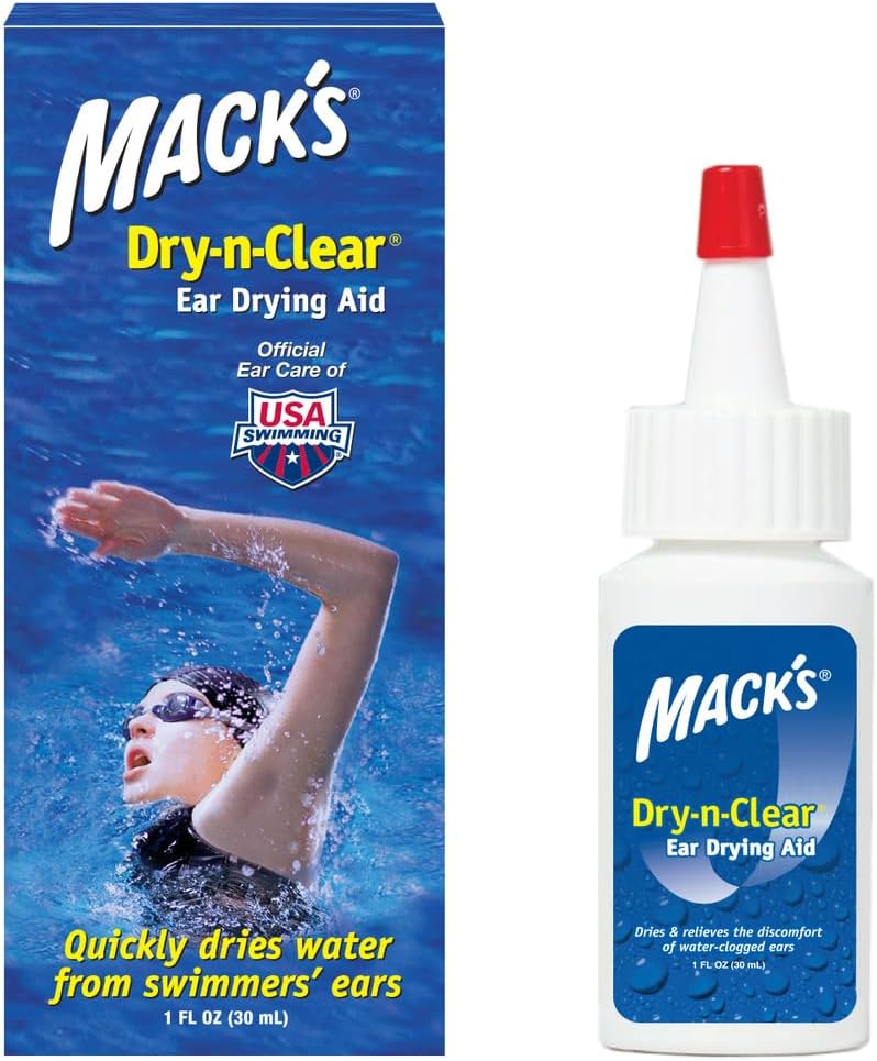 Mack's Dry-n-Clear® Aide au séchage de l'oreille - Swimmers gouttes d'oreilles pour les oreilles enrobées d'eau après la natation, la douche, la plongée sous-marine et le surf - 1 Fl Oz