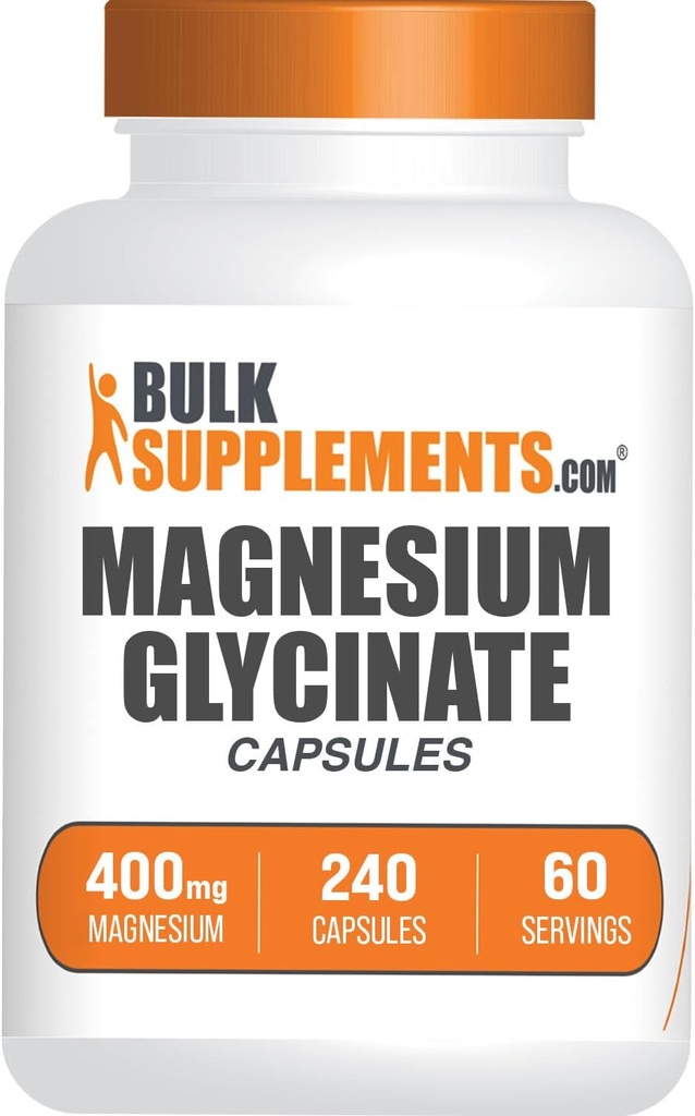 BulkSupplements.com Glycinate de magnésium - Supplément de magnésium, forme fortement absorbée - sans gluten, 4 capsules par portion (400mg), 240 Nombre (paquet de 1)