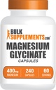 BulkSupplements.com Glycinate de magnésium - Supplément de magnésium, forme fortement absorbée - sans gluten, 4 capsules par portion (400mg), 240 Nombre (paquet de 1)
