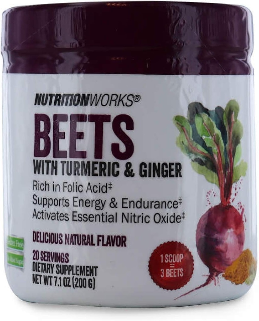 Nutrition fonctionne betteraves avec du curcuma et du gingembre. Sans gluten, sans sucre ajouté. Supplément alimentaire. 20 Services 7,1 oz