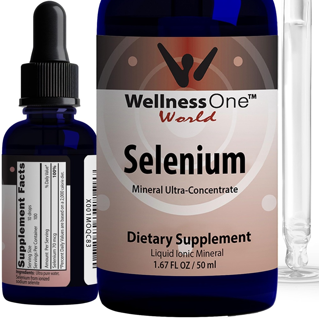 WellnessOne Liquid Sélénium Supplement - ionisé Sélénium Liquid Drops 70 mcg - Antioxydants, cardio-vasculaires et immunosupport - États-Unis Testé, végétalien, non-OGM, sans gluten, non aromatisé - 1,67 fl oz