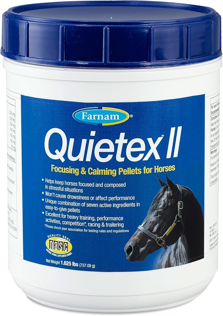 Farnam Quietex II Horse Calmant Supplément Pellets, aide à gérer le comportement nerveux et garde les chevaux calme et se compose dans des situations stressantes, 1.625 Lbs, 26 jours d'approvisionnement