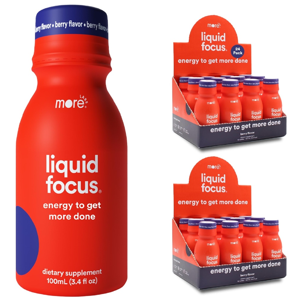 Plus Labs Liquid Focus, Nootropic Smart Drink avec des antioxydants puissants et des herbes Adaptogènes pour l'énergie et la concentration, 150mg caféine (paquet de 24)