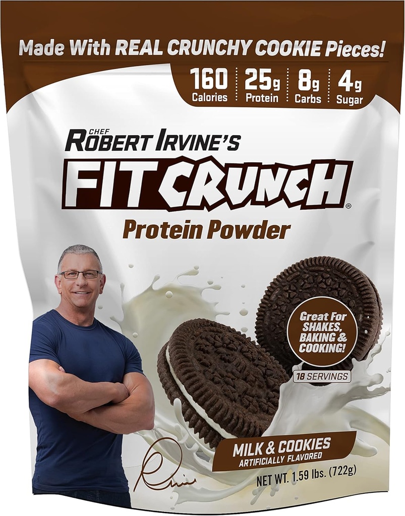 FITCRUNCH Tri-Blend Whey Protein, Keto Friendly, Low Calories, High Protein (18 portions, lait et cookies)