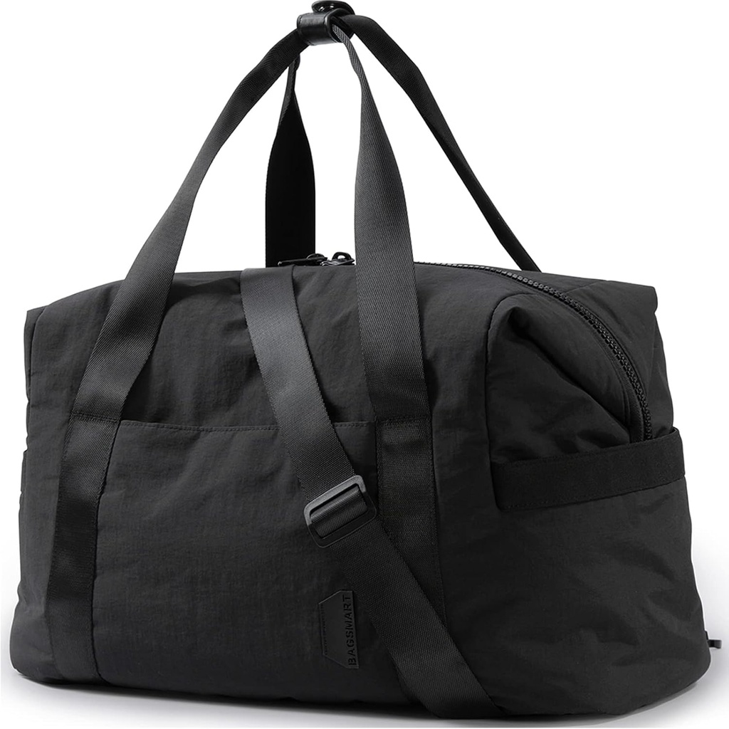 Sac de gym BAGSMART pour femmes, Sac de nuit pour les week-ends, Sacs de poche avec manches de trolley, article personnel Sac de voyage sac de sac d'entraînement de danse (Noir,Moyen)