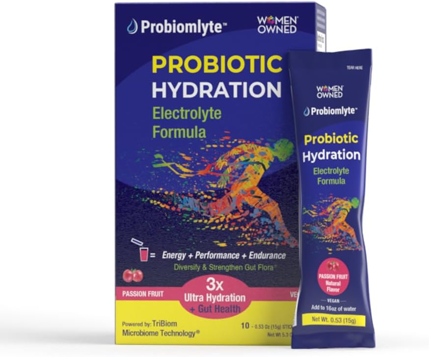 Probiomlyte- Probiotic Hydration Amplifier (Passion Fruit) with Patented TriBiom Microbiome Technology for Endurance, Performance, Energy and Gut Health