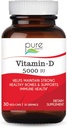 Pure Essence Labs Vitamine D - 5000 UI de Vitamine D de 100% Cholecalciferol Pure - 30 Capsules Végétariennes