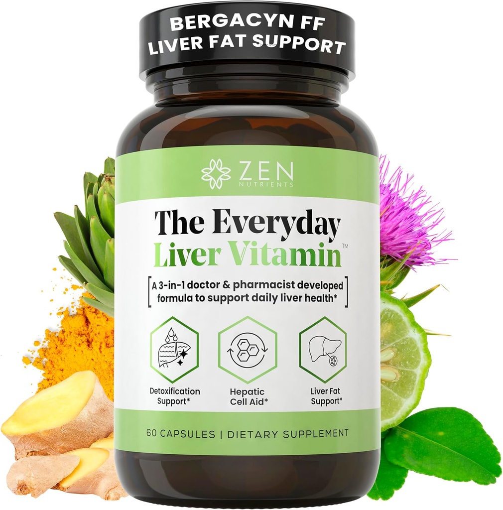 Zen Nutrients The Everyday Liver Vitamin - Liver Cleanse Detox & Repair with Bergacyn FF, Organic Milk Thistle, Dandelion Root & Artichoke Extract for Liver Health - Fatty Liver Support Supplements