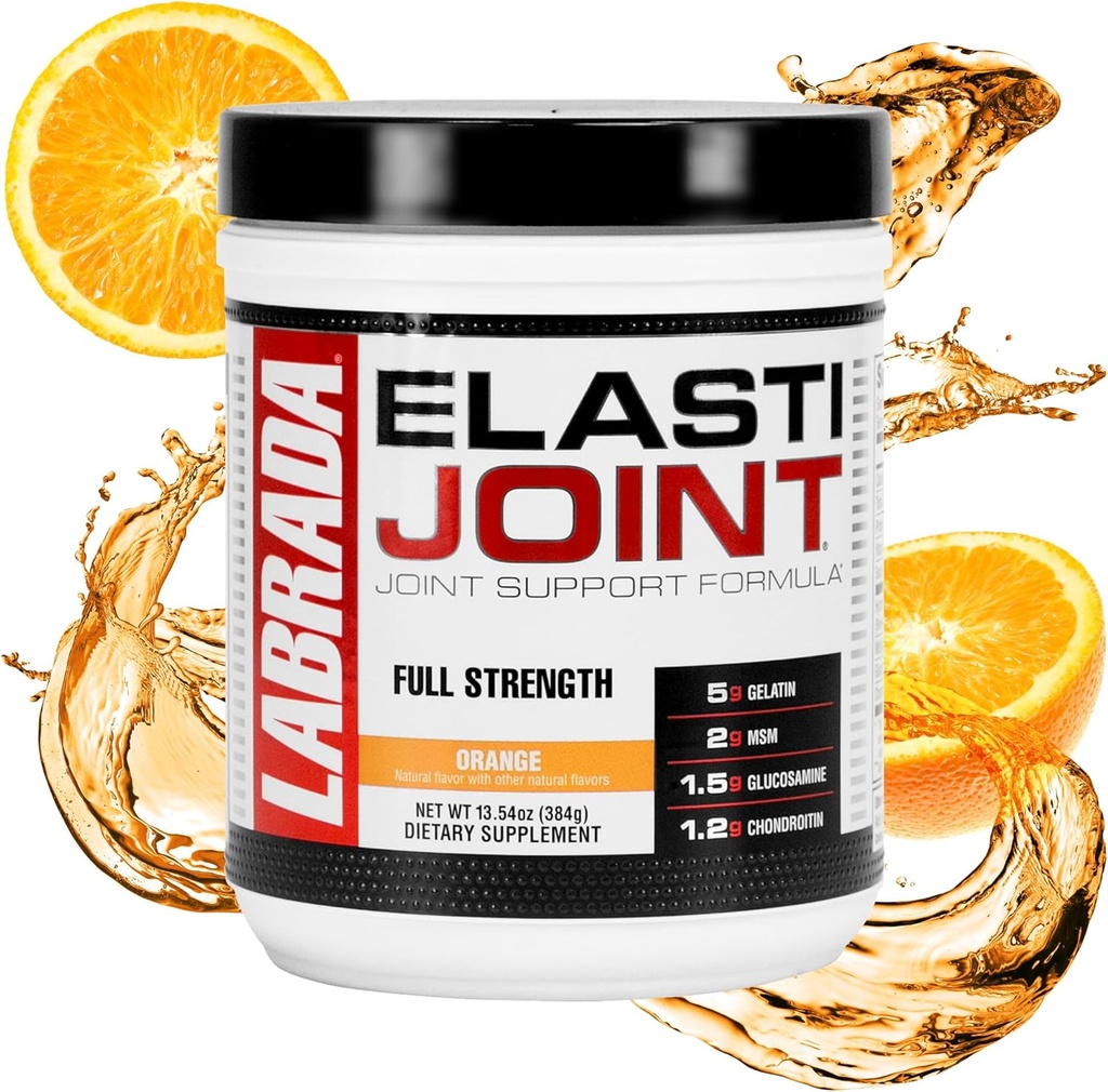 Labrada Nutrition Elastijoint, Orange Flavor, supplément de soutien conjoint de la glucosamine Poudre pour les hommes et les femmes, supplément de soulagement et de santé des os avec MSM, glucosamine Chondritine MSM sans gluten