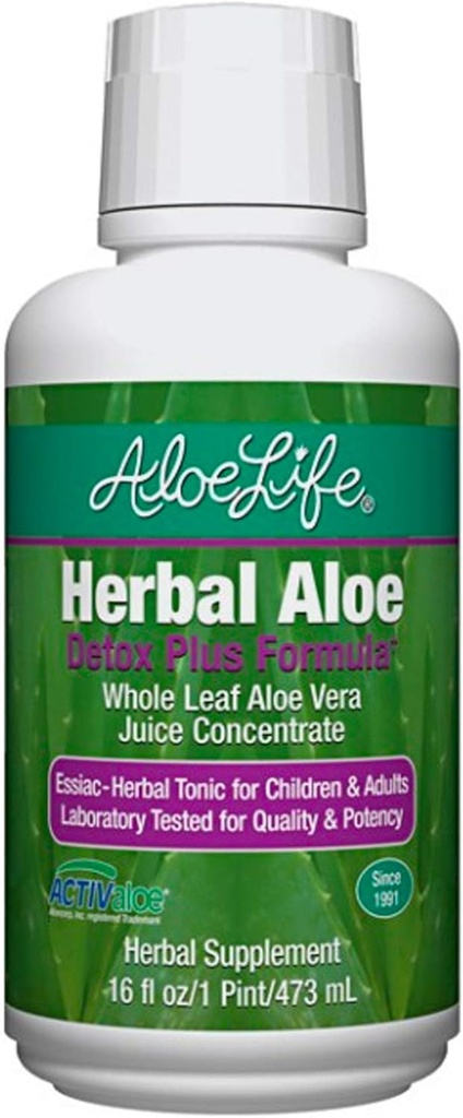 Aloe Life – Formule Detox Plus, Supplément de Detox Aloe-Based, Aloe Vera Juice Cleanse, favorise la digestion plus saine, tonique concentré à base de plantes, Gut Health Detox pour le bien-être général (Lemon Lime, 16oz.)