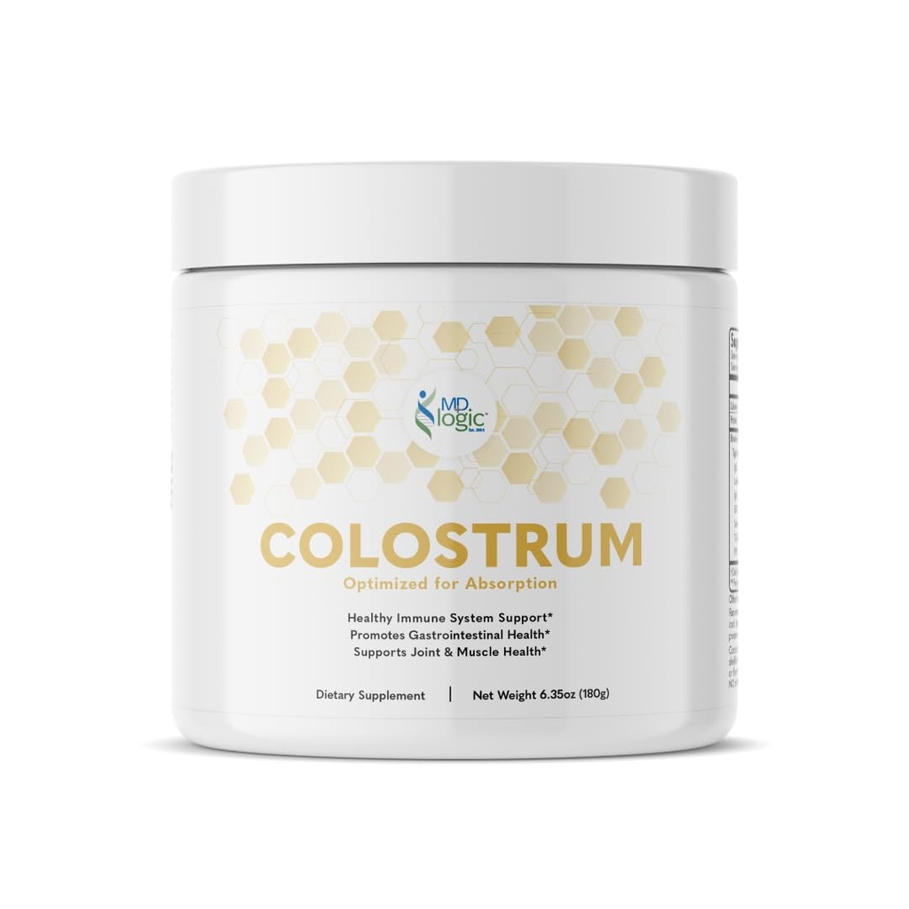 Colostrum by MD Logic Health® for Immune, Gut, Joint & Muscle Health Support - Colostrum bioactif pur, potent, faible moléculaire - 180g - 60 portions - Fabriqué à New York