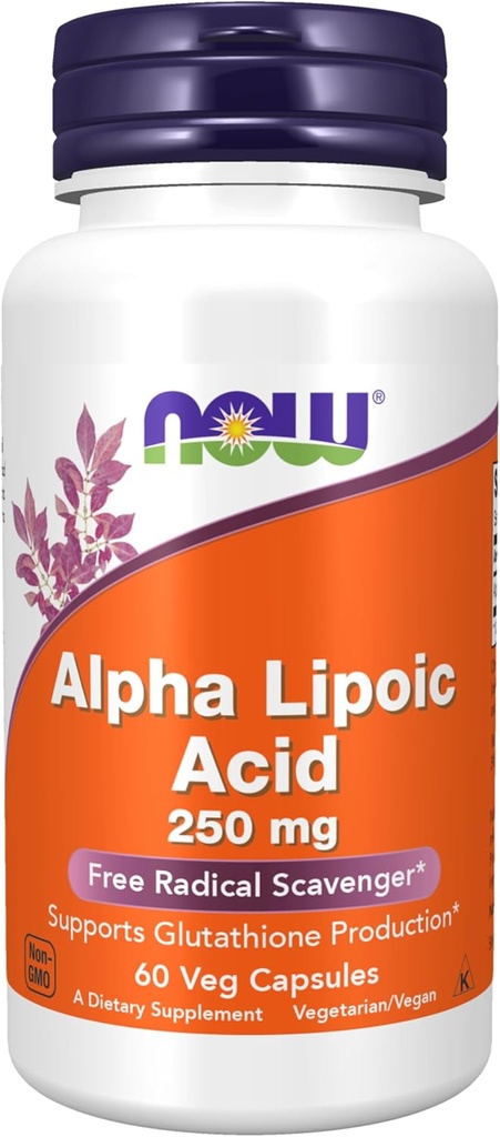 NOW Foods Supplements, Alpha Lipoic Acid 250 mg, Supports Glutathione Production*, Free Radical Scavenger*, 60 Veg Capsules