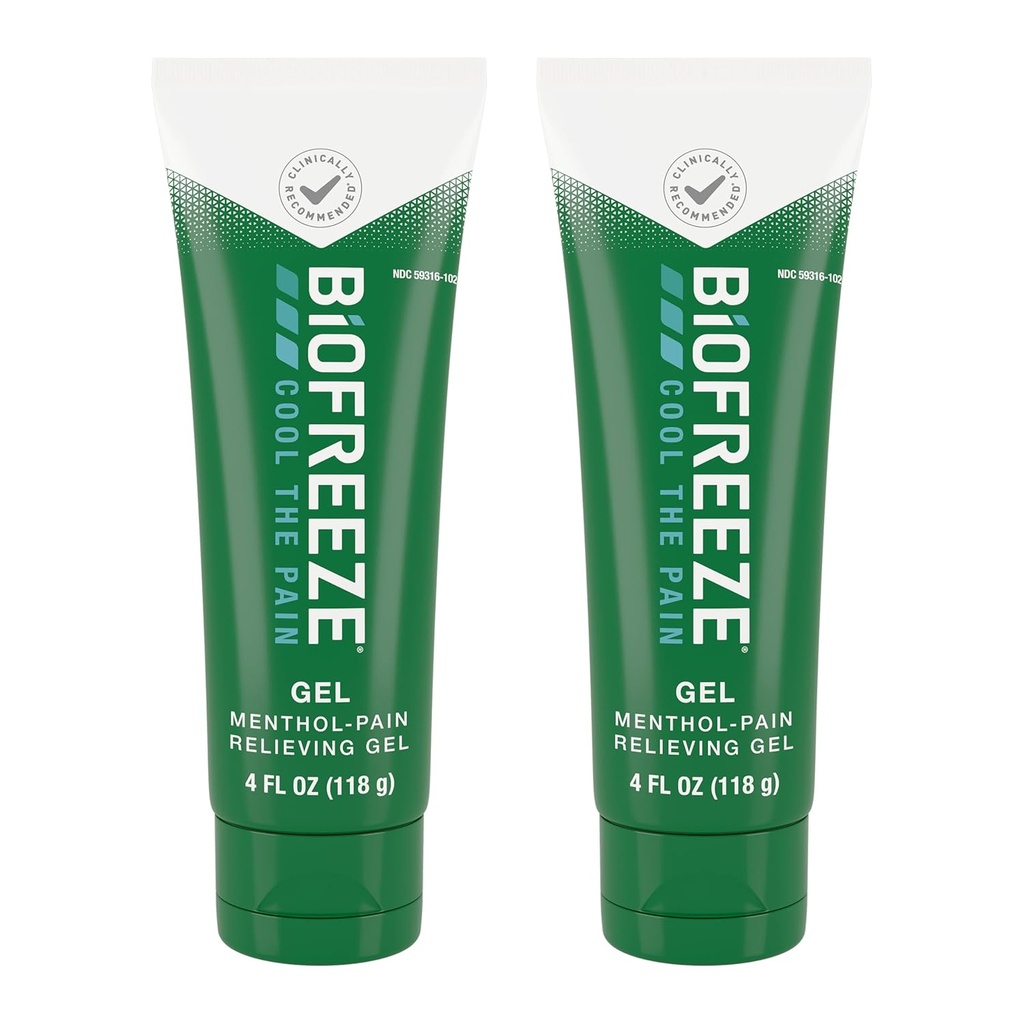 Biofreeze Menthol Pain Relieving Gel 4 FL OZ Tube (Pack Of 2) For Pain Relief Associated With Sore Muscles, Arthritis, Simple Backaches, And Joint Pain (Packaging May Vary)