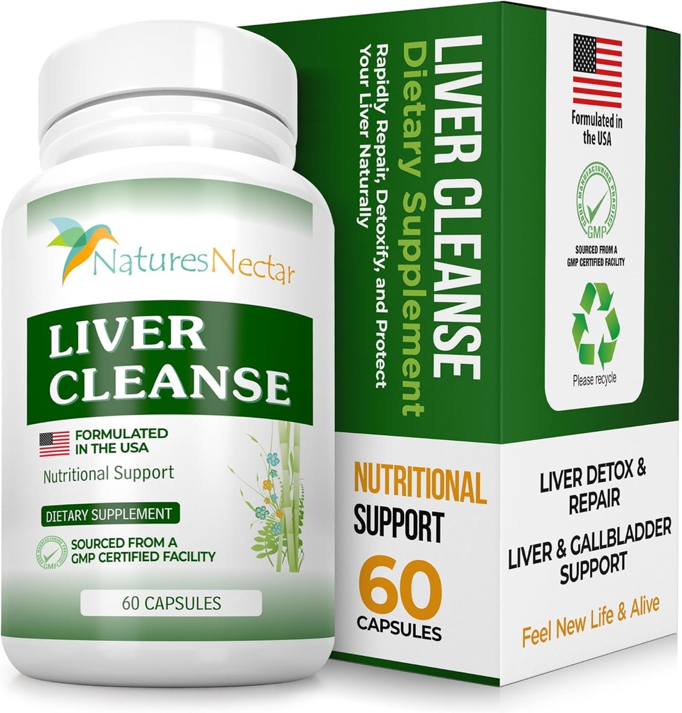 Nature Nectar Liver Cleanse Detox & Repair – Supplément de soutien du foie actif avec le détox du foie de chardon de lait – Aide à réparer et protéger le foie, aide Fatty Liver & Gallbladder Health – 60 Capsules