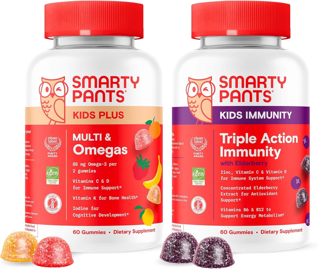 SmartyPants Kids Multivitamin Gummies and Immunity Elderberry Gummies Bundle: Kids Multi with Over 15 Daily Nutrients & Elderberry Immune Support Supplement, 30 Day Supply