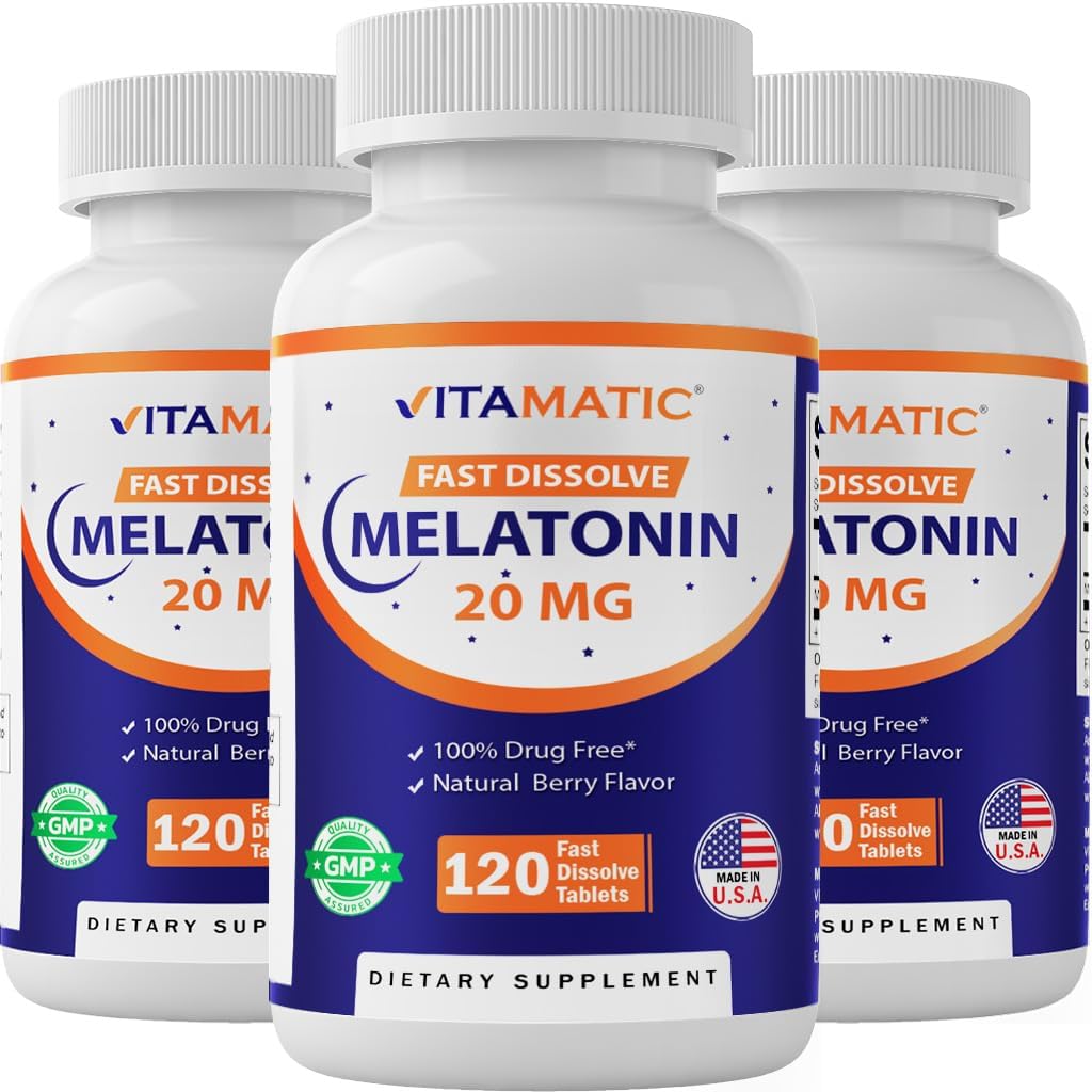 Mélatonine vitamatique 20 mg Comprimés (1/2 comprimés = Mélatonine 10 mg) (120 Nombre (paquet de 3))