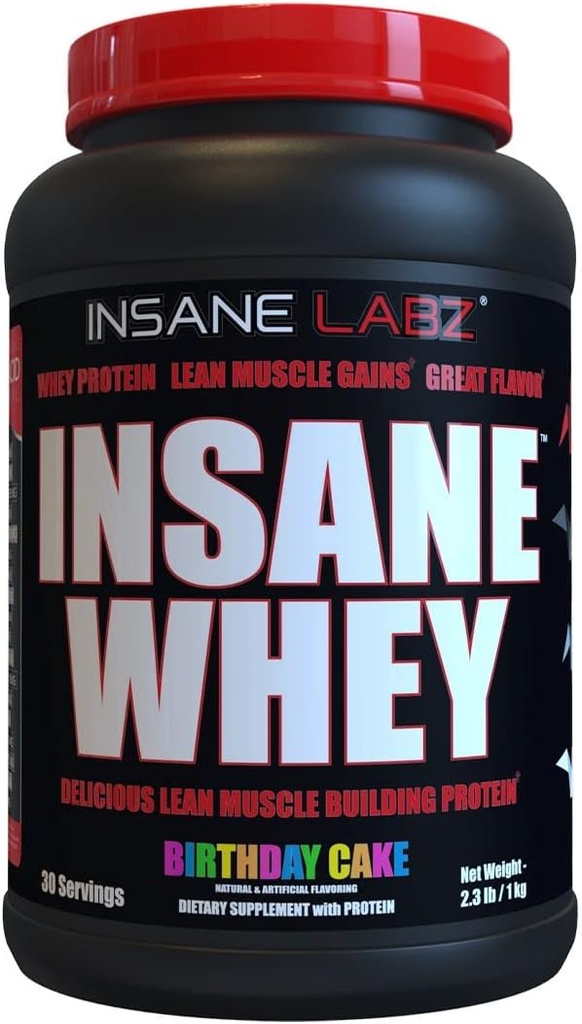 Insane Labz Insane Whey, 100% Muscle Building Whey Protein, BCAA Profil Amino, Mass Gainer, Remplacement des repas (Cake du midi, 30 portions)