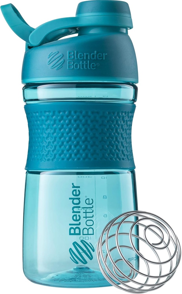 BlenderBottle 20oz SportMixer Protein Shaker Bottles, Black & Teal, Bundle of 2