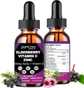 Sirop de baies âgées biologiques, gouttes liquides Vitamine C et zinc pour les adultes, 11-en-1 Sambucus Black Elderberry Tecture w/ Vitamine D3, Sea Moss Black Seed, Elderberry Imune Support Supplément
