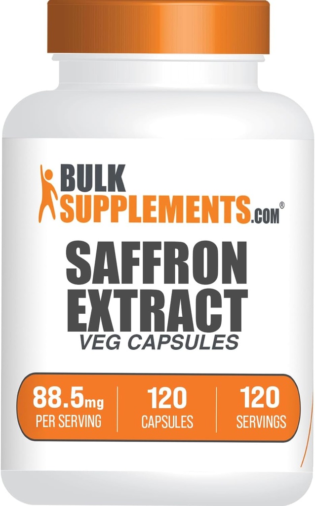 BulkSupplements.com Saffron Extract Capsules - Saffron Supplements, Saffron Extract 88.5mg - Vegan & Gluten Free - 1 Capsule per Serving, 120 Veg Capsules (Pack of 1)
