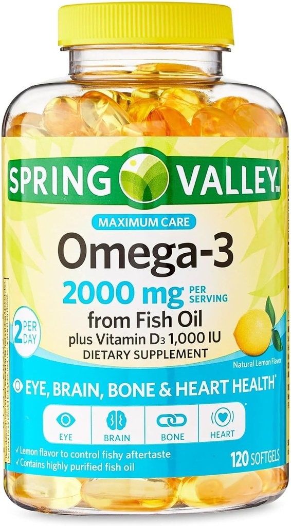 Convergence Soins maximaux Oméga-3 de l'huile de poisson Eye Brain Bone & Heart Health Supplément diététique Softgels, 2000 mg, 120 Compte
