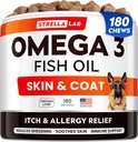 StrellaLab Huile de poisson Oméga 3 Treats pour chiens (180 Treats) - Allergie et soulagement de la démangeaison - Supplément de peau et de manteau - Santé conjointe - Huile de saumon sauvage de l'Alaska - Shedding, Démangeaison de la peau - Oméga 3 6 9 - EPA&DHA