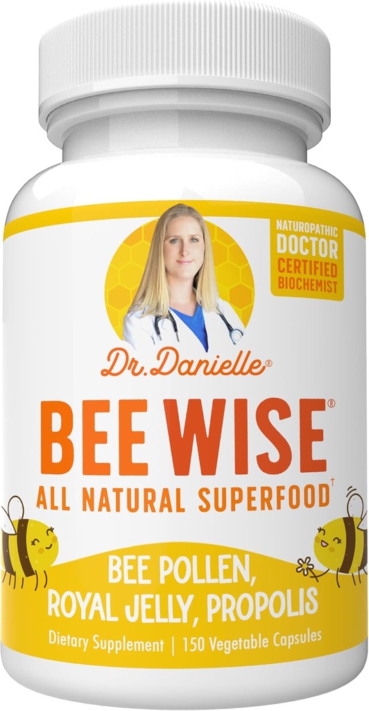 Dr Danielle's Bee Wise - Supplément de pollinisation des abeilles - Bien-être des abeilles avec gelée royale, propolis, Beepollen dans 4 capsules quotidiennes de pollinisation des abeilles
