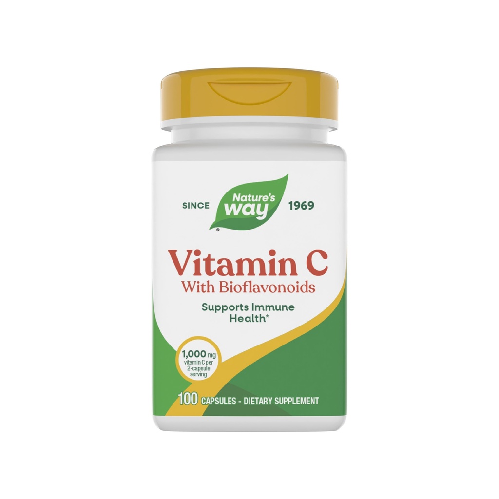 Nature's Way Vitamine C with Bioflavonoïdes, Immune Support*, High Potency Vitamine C per 2-capsule portion, Promote Collagène*, 1000 mg par 2-capsule portion, 100 Capsules (Packaging May Vary)