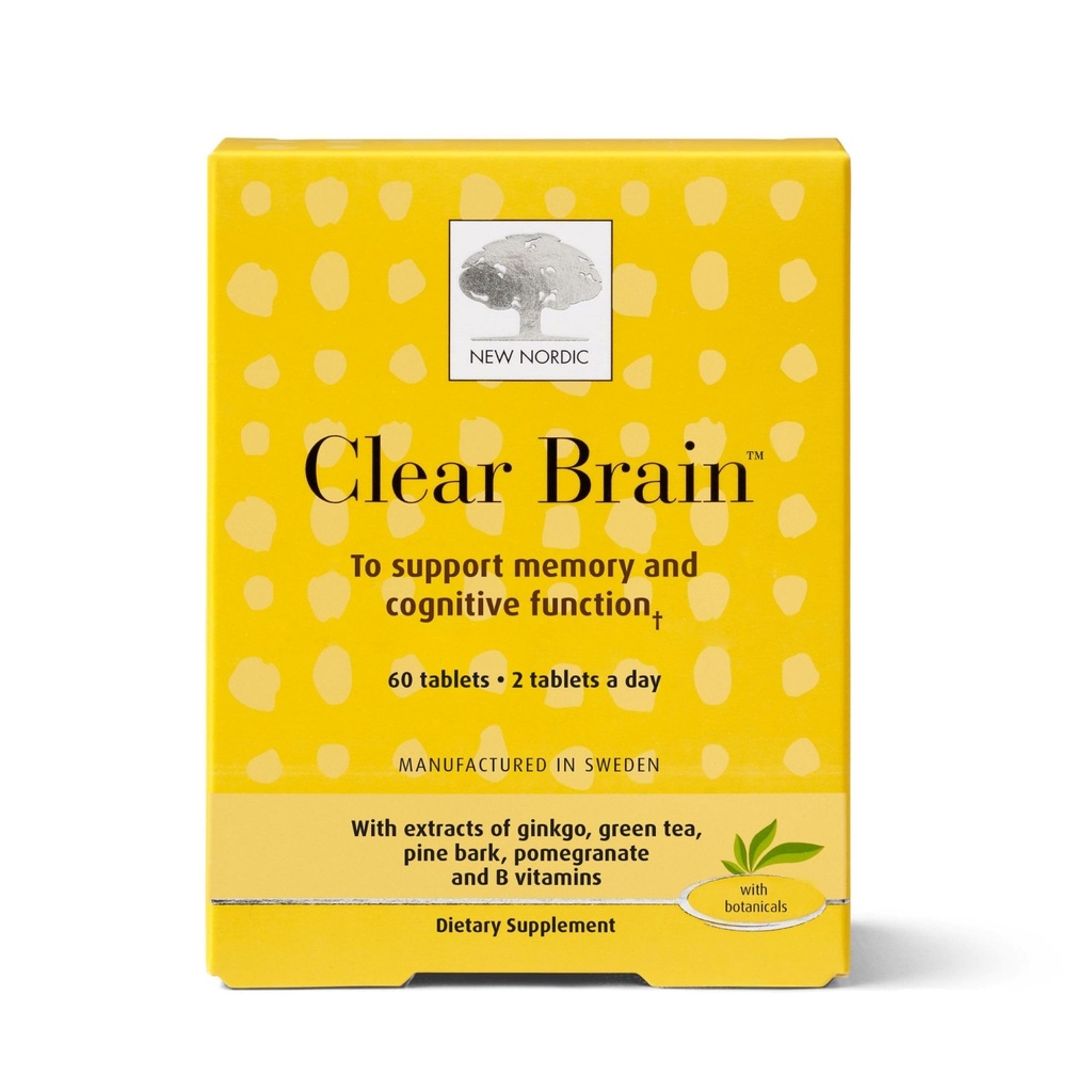 Nouveau Nordic Clear Cerveau Comprimés, soutient la santé cognitive normale et la mémoire, avec thé vert et noyer, suédois fait, 60 comtes (paquet de 1)