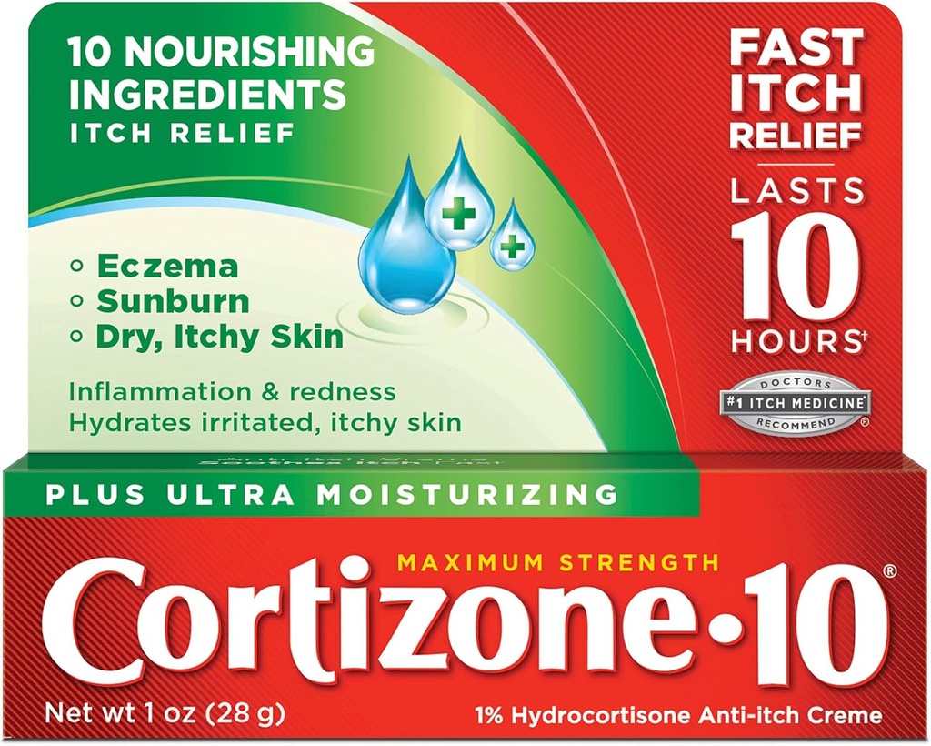 Cortizone 10 Maximum Strength Plus Crème ultra hydratante anti-crème, 1% Hydrocortisone, 1 oz.