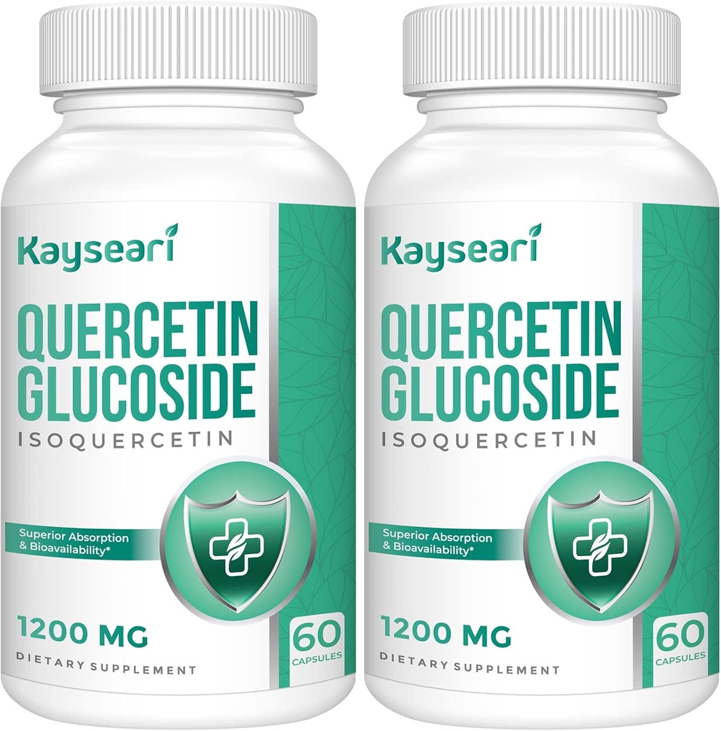 Quercetin Glucoside 1200mg Suppléments - Isoquercetin avec 6X Biodisponibilité,120 Capsules de Veggie,Contenez du poivre noir et de la rutine pour l'absorption maximale