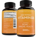 Viva Naturals Vitamine D3 5000 UI Softgels, 360 Compte (125 mcg), soutient la santé osseuse et immunitaire, haute puissance Vitamine D