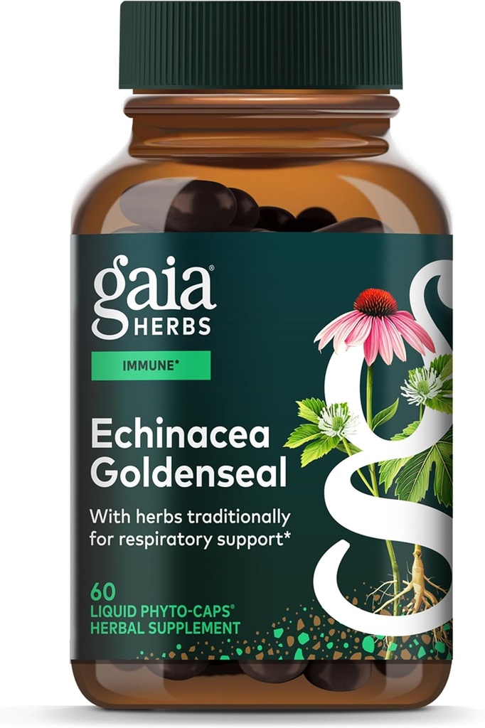 Gaia Herbs Echinacea Goldenseal - Immune Support Supplement for Maintaining a Healthy Respiratory System - with Organic Echinacea and Goldenseal Root - 60 Vegan Liquid Phyto-Capsules (10-Day Supply)