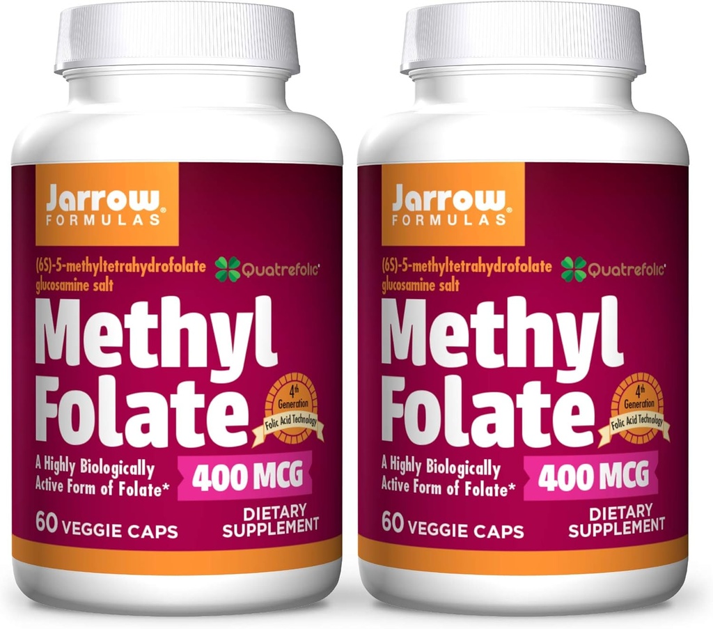 Jarrow Formulas Methyl Folate 400 mcg - 60 Veggie Caps, Pack of 2 - Highly Biologically Active Form of Folate - 4th Generation Folic Acid Technology - 120 Total Servings