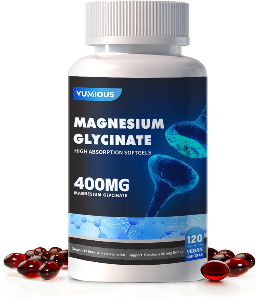 Supplément de magnésium Softgels, Absorption facile Magnésium Glycinate Capsule gélatine 400mg, Haute biodisponibilité Magnésium pour le sommeil et le soutien calme, Nerveux, Muscle & Bone Health