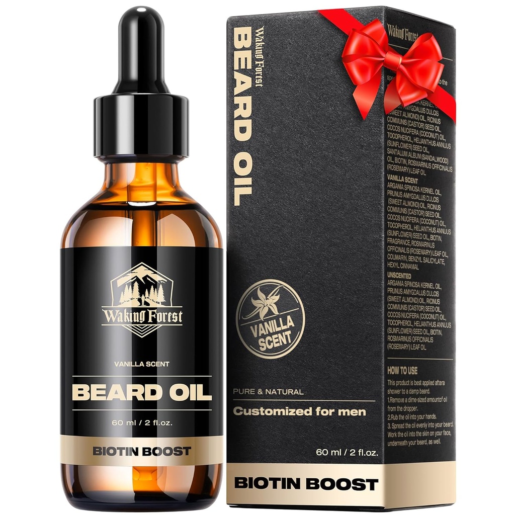 Huile de barbe de la forêt - 60ml Vanilla Biotin Huile de barbe pour les hommes