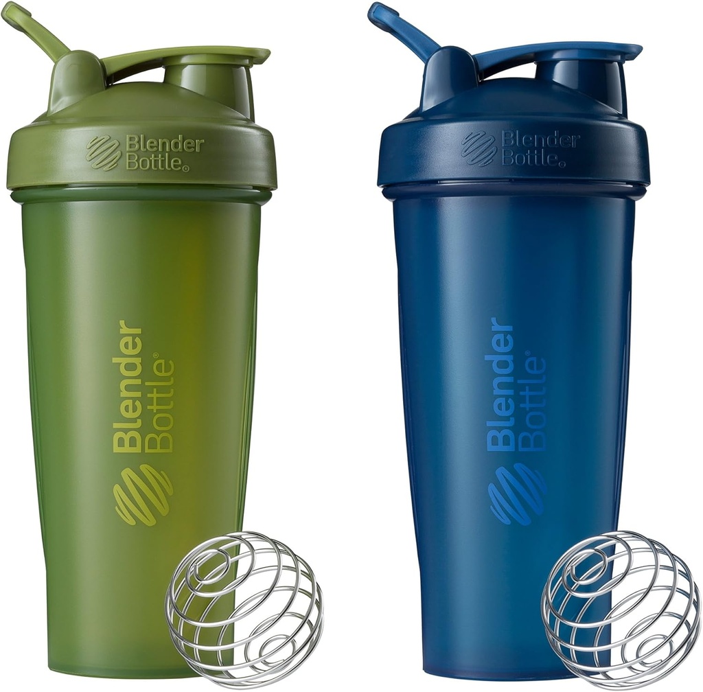 BlenderBottle Classic Shaker Bottle Perfect for Protein Shakes and Pre Workout, 28-Ounce (2 Pack), Moss and Navy