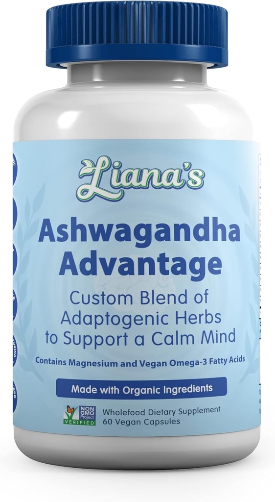 Ashwagandha Advantage, mélange biologique USDA pour le soulagement du stress, l'humeur et le soutien adrénal. Fabriqué avec Ashwagandha, curcuma, spiruline et plus- 60 capsules pur supplément végétalien non OGM