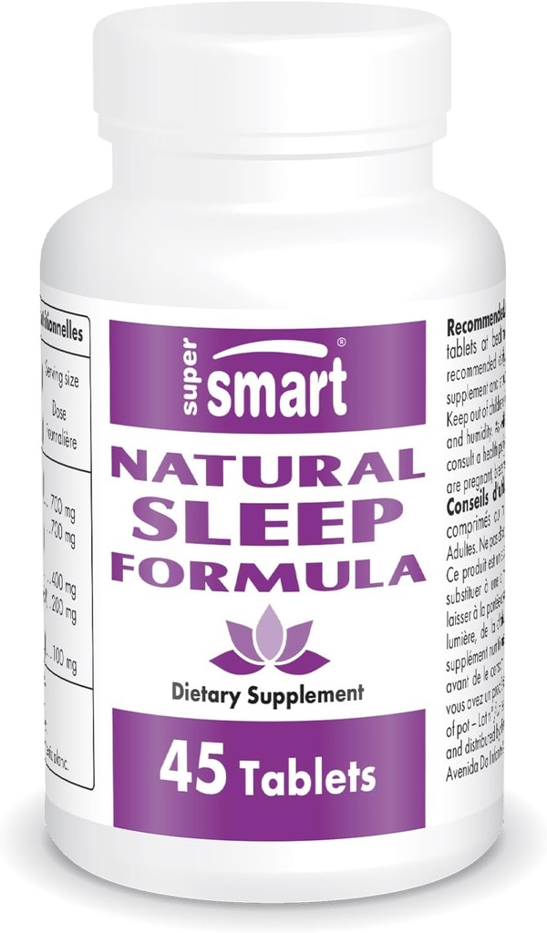 SuperSmart - Formule naturelle de sommeil (formule avancée) - avec L-Tryptophane, racine valériane, houblon, Eschscholzia Californica - Supplément à base de plantes