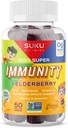 Vitamines SUKU - Immunity Super pour enfants - Elderberry, Echinacea, Vitamine A et Zinc Gommies pour le soutien immunitaire - Facile à mâcher - Non OGM, sans sucre gluten - Lime de grenade Vitamines Gommy, 50 Compte