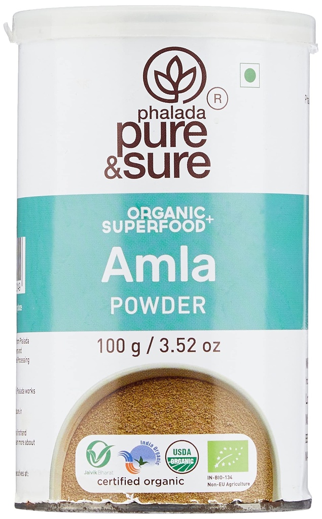 Pure & Sure Organic Amla Powder.com Suppléments à base de plantes Immunity Booster, Supplément de fibre organique, Non OGM, Non conservateur.