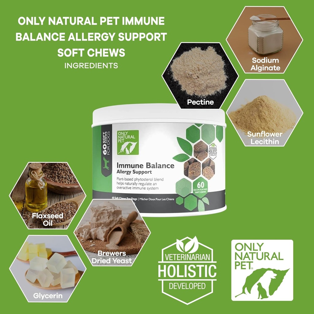Uniquement l'équilibre naturel de l'Immune d'animal - Immunity Booster for Itchy Skin Licking & Scratching w/Phytostérols for Seasonal or Food Allergies Vitamine Supplement for Healthy Dogs - 60 Soft Chews