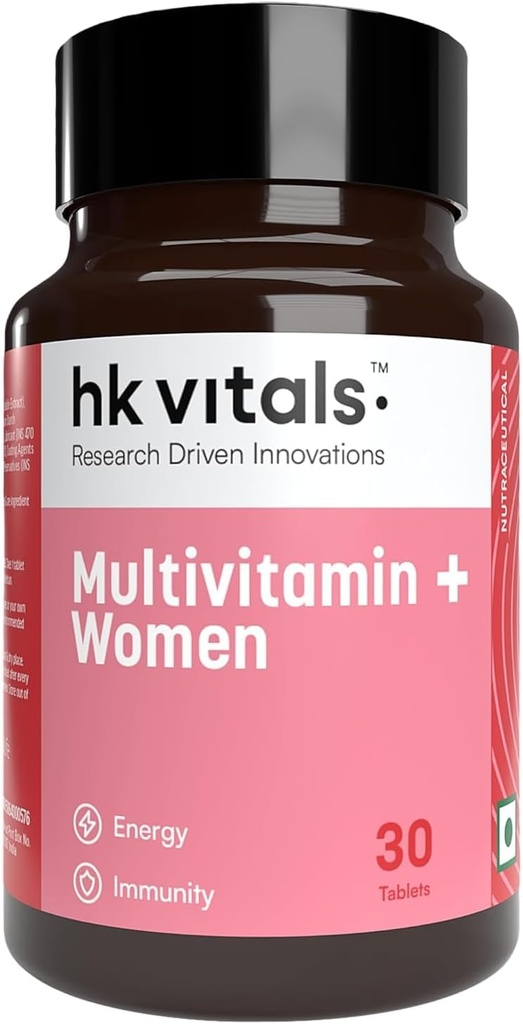 Heal;thKart HK Vitals Multivitamine Plus Femmes, Multivitamine quotidienne avancée pour les femmes actives pour l'énergie, les articulations, la peau et les cheveux; avec le fer, la vitamine C, le collagène veg, l'acide hyaluronique et la biotine, 30 comprimés