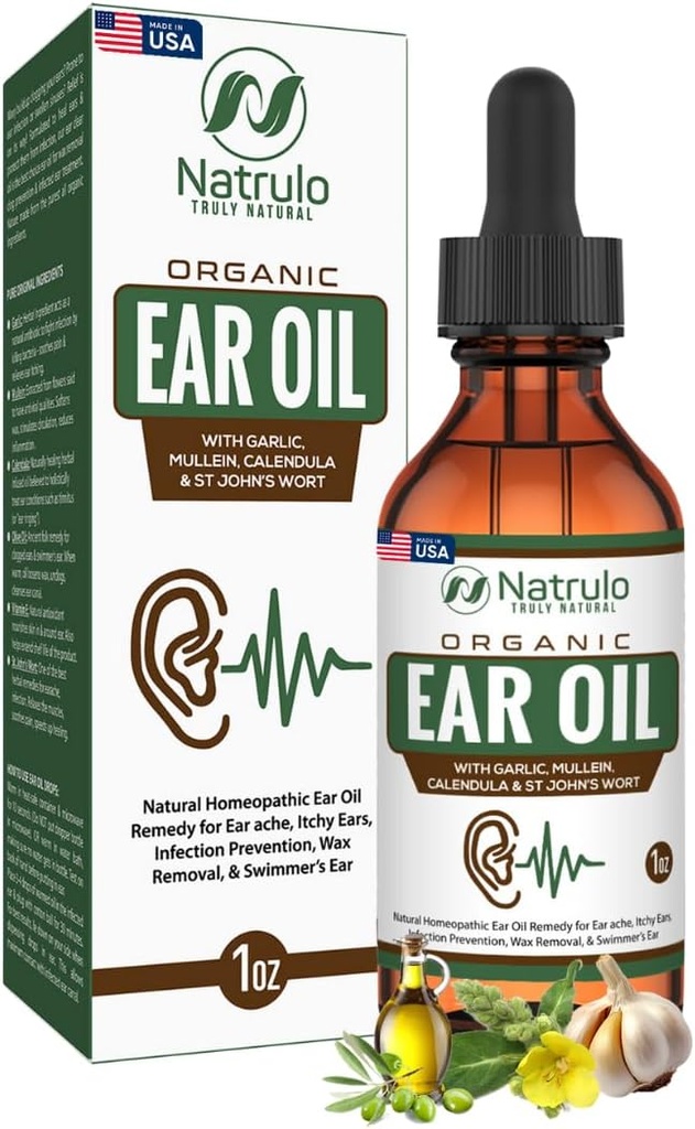 Huile d'oreille biologique pour l'infection de l'oreille - Earrops naturels pour la douleur de l'oreille, l'oreille et la cire de Swimmer - Enfants, adultes, bébé et chien Earache Remède - gouttes d'oreille avec Mullein, Ail, Calendula Fabriqué aux États-Unis
