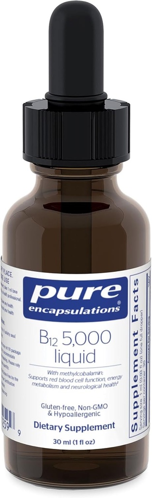 Pure Encapsulations B12 5,000 Liquid - Vitamin B12 Methylcobalamin Supplement to Support Energy, Nerve Health, Cognitive Function & Blood Cells* - Liquid Drops - 1 Fl Oz