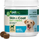 Petnc Natural Care Dog Skin and Coat Supplement (60 Chewables), avec Omega 3, EPA & DHA, favorise la santé de la peau et le manteau brillant, pour les chiens 18 semaines et plus, foie saveur