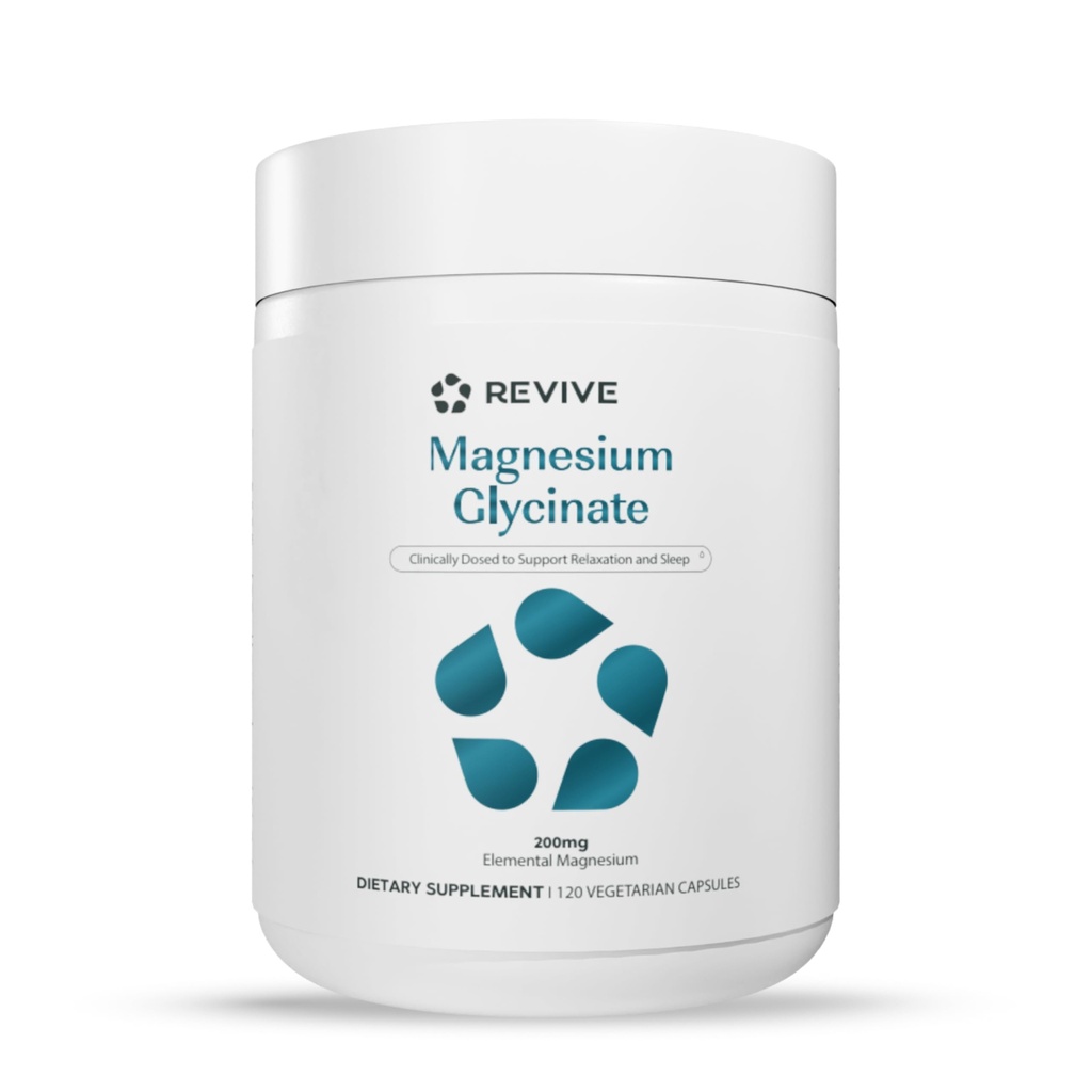 Revive MD Glycinate de magnésium pur 200mg – Supplément d'absorption élevée pour la relaxation, le soulagement du stress, le sommeil et le soutien de la mémoire – favorise les os forts, la fonction nerveuse et musculaire saine (60servis)