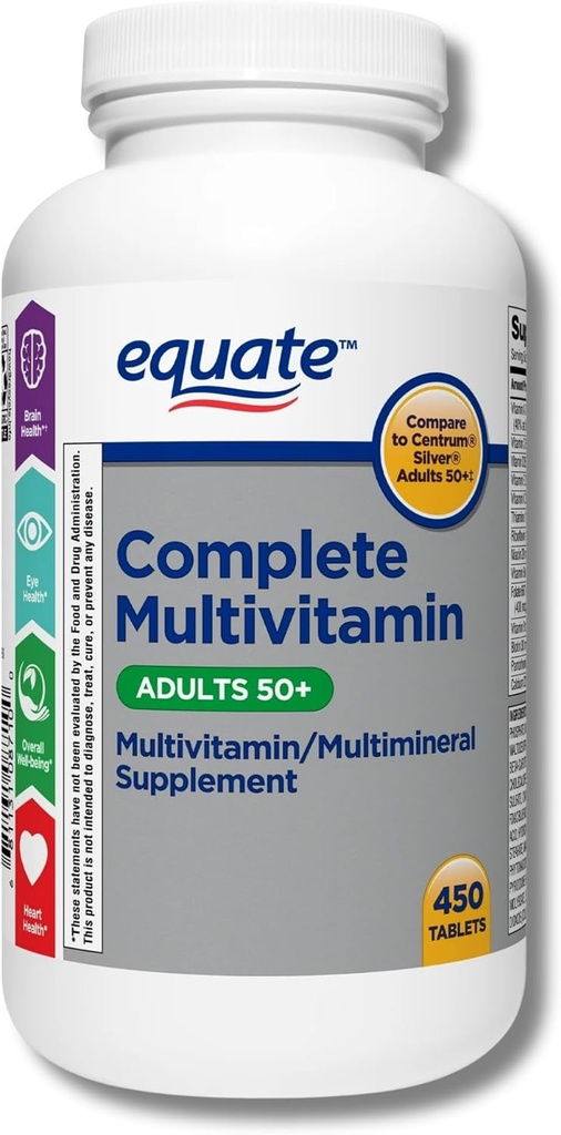Équation Adulte 50+ Un supplément multivitamine multiminéral quotidien complet, Cerveau sain*,Comparer avec Centrum Silver, 450 pilules (paquet de 10) L6