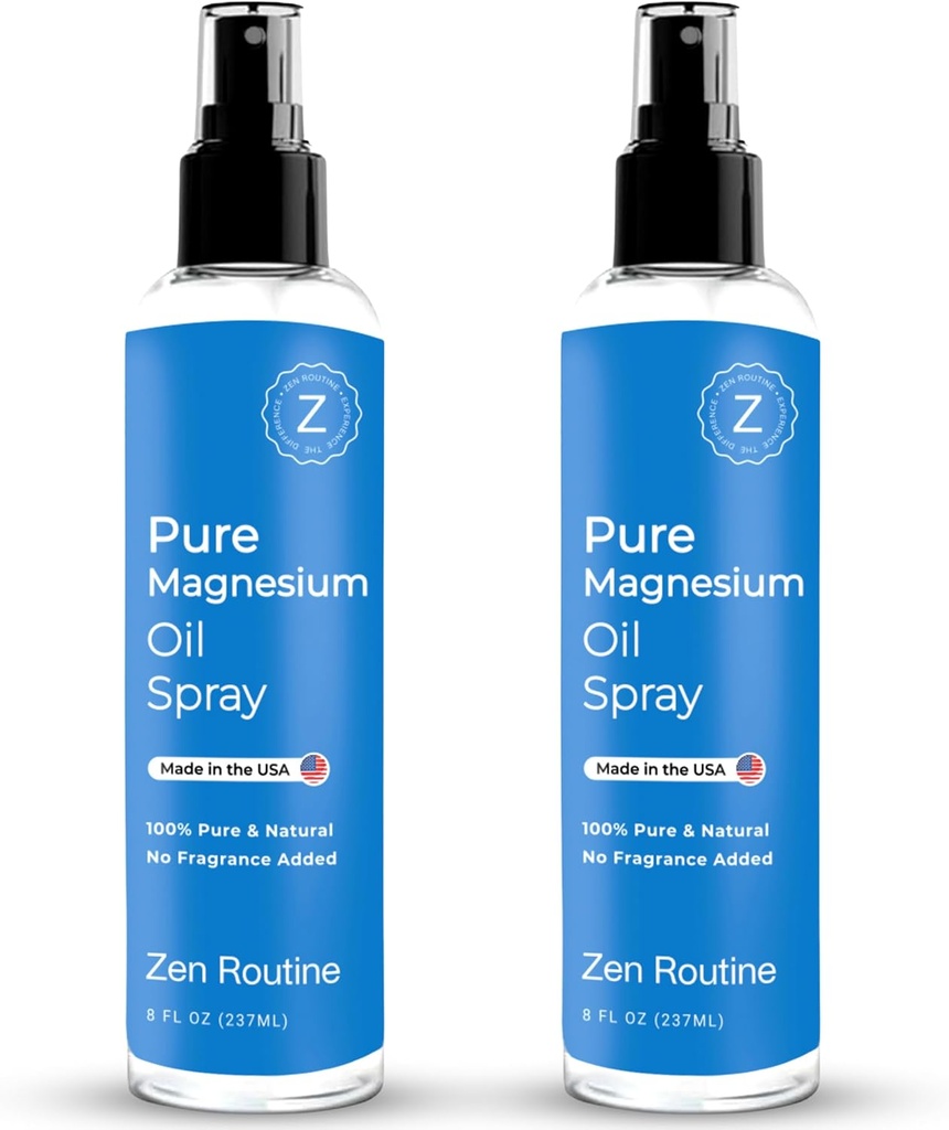 Pulvérisateur d'huile de magnésium pur – 8oz (2-Pack) – Classe USP – Huile de magnésium pour pieds, corps, muscles et crampes de jambes – Glycinat de magnésium topique, Aceite de Magnesio, Chlorure de magnésium organique – Fabriqué aux États-Unis